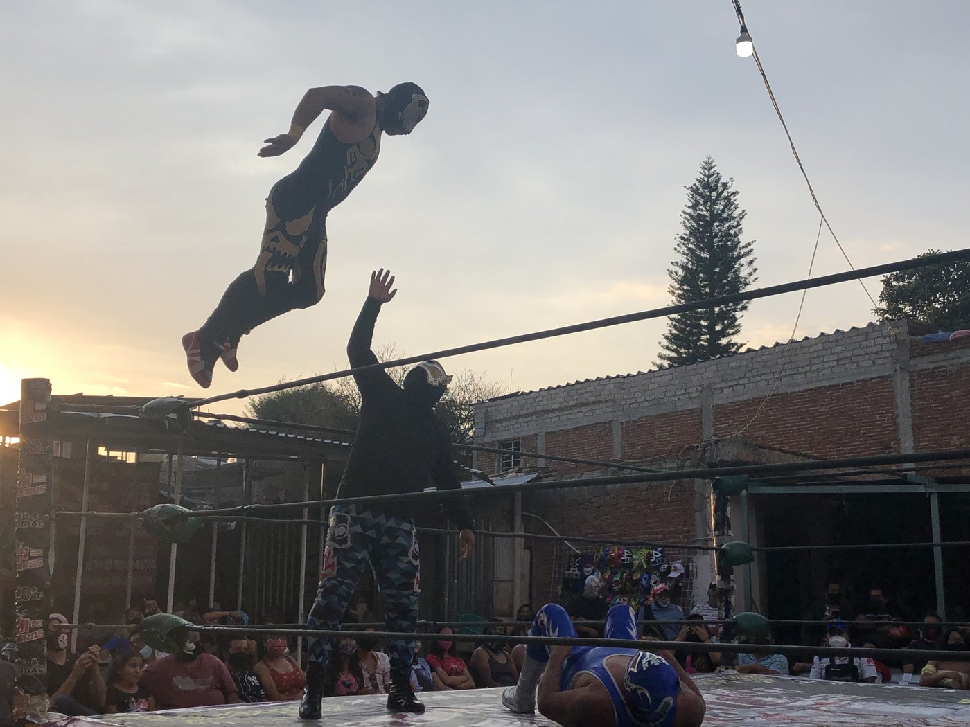 A lucha libre wrestling match in action