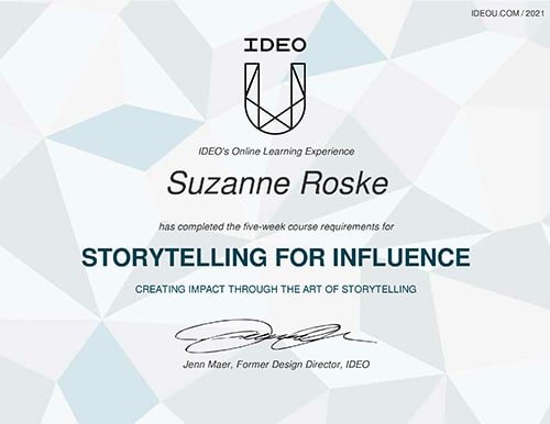 IDEO Storytelling for Influence certificate